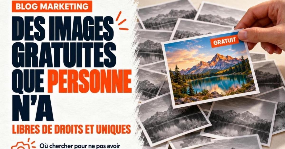 Main qui pige une photo colorée étiquetée Gratuit dans une pile de photos grises identiques. Trouver des images libres de droits gratuites et uniques