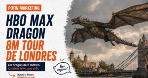 Replique mecanique du dragon Syrax de House of the Dragon (8 metres d'envergure) en plein vol au-dessus de la Tour de Londres le 22 juin 2026.