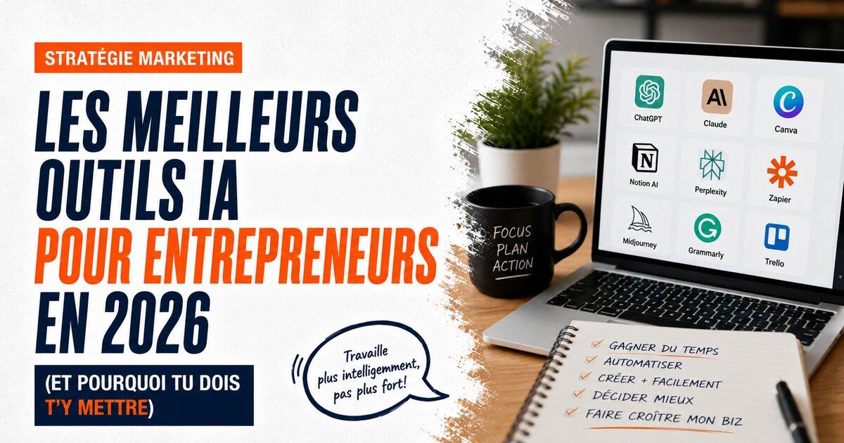 Ecran d ordinateur avec les meilleurs outils IA pour entrepreneurs en 2026.