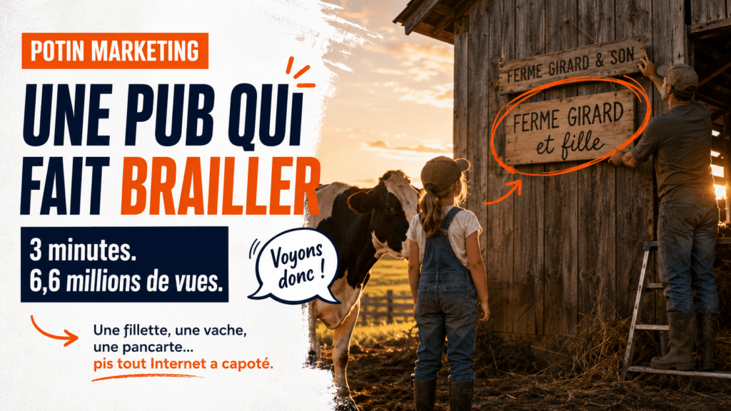 Image mise en avant potin marketing pub Famille du lait fermiere 8 ans virale Quebec 6 millions vues